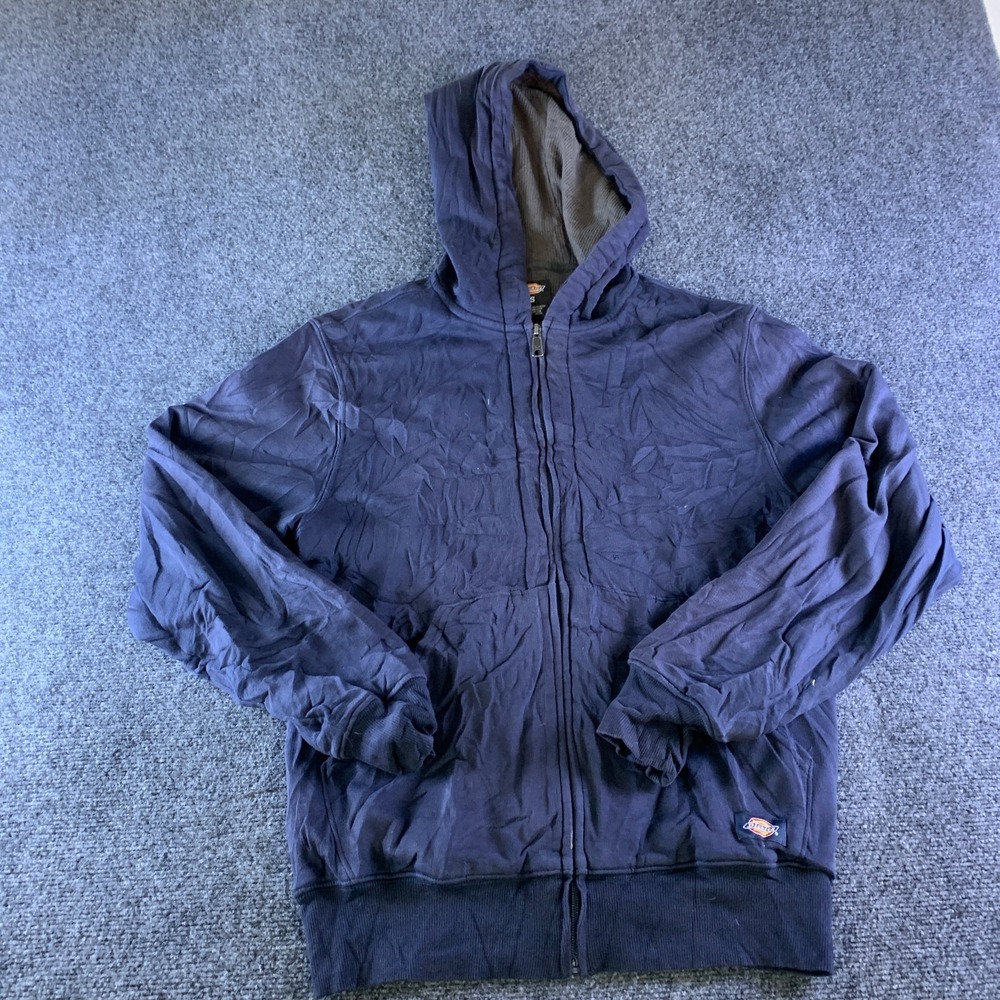 Dickies Thermal Lined Fleece Hoodie Mens Small Dark Blue Cotton Full Zip Winter